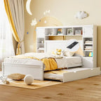 Queen Size Platform Bed with Storage Drawers, Headboard Shelves, and Built-In Outlets