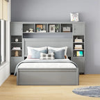 Queen Size Platform Bed with Storage Drawers, Headboard Shelves, and Built-In Outlets