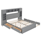 Queen Size Platform Bed with Storage Drawers, Headboard Shelves, and Built-In Outlets
