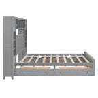 Queen Size Platform Bed with Storage Drawers, Headboard Shelves, and Built-In Outlets