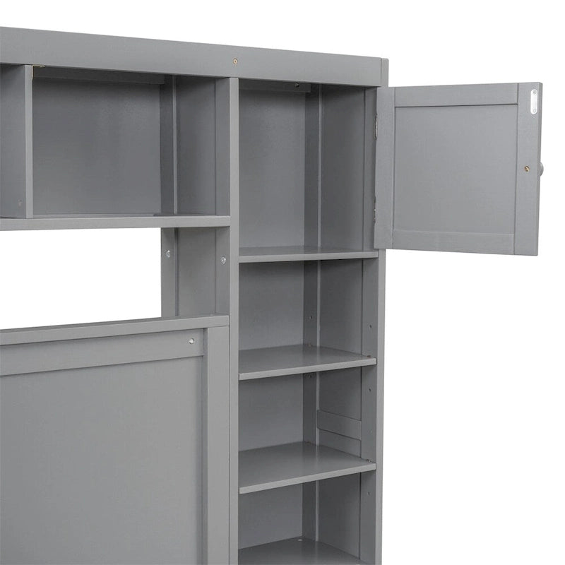 Queen Size Platform Bed with Storage Drawers, Headboard Shelves, and Built-In Outlets