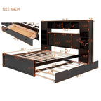 Queen Size Platform Bed with Storage Drawers, Headboard Shelves, and Built-In Outlets