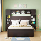 Queen Size Platform Bed with Storage Drawers, Headboard Shelves, and Built-In Outlets
