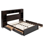 Queen Size Platform Bed with Storage Drawers, Headboard Shelves, and Built-In Outlets