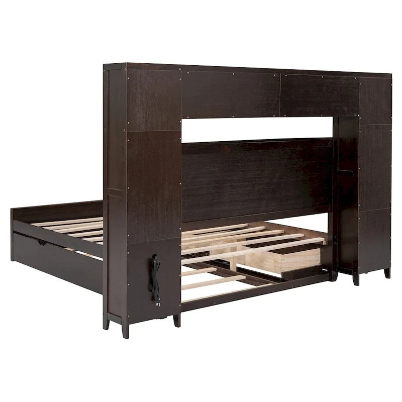Queen Size Platform Bed with Storage Drawers, Headboard Shelves, and Built-In Outlets