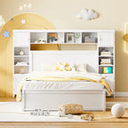 Queen Size Platform Bed with Storage Drawers, Headboard Shelves, and Built-In Outlets