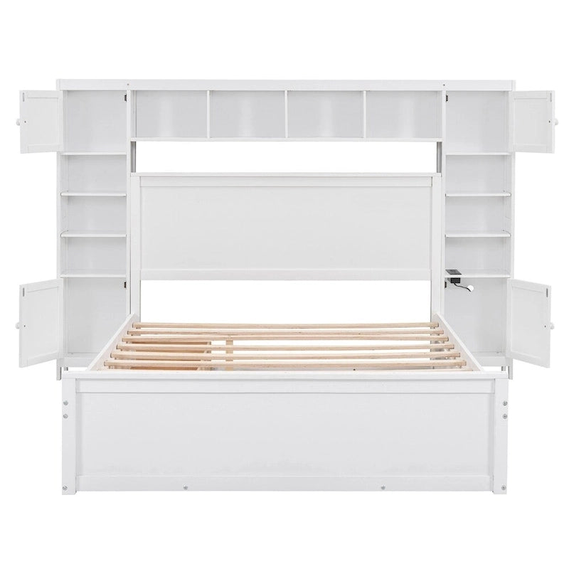 Queen Size Platform Bed with Storage Drawers, Headboard Shelves, and Built-In Outlets