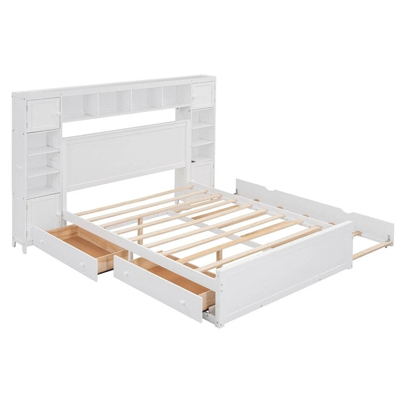 Queen Size Platform Bed with Storage Drawers, Headboard Shelves, and Built-In Outlets