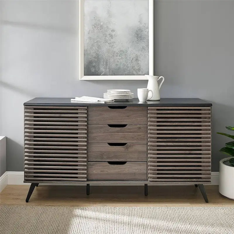59-Inch Sideboard with 4 Drawers and 2 Sliding Slat Doors