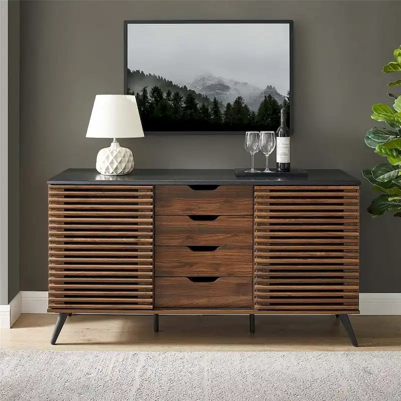 59-Inch Sideboard with 4 Drawers and 2 Sliding Slat Doors