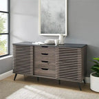 59-Inch Sideboard with 4 Drawers and 2 Sliding Slat Doors