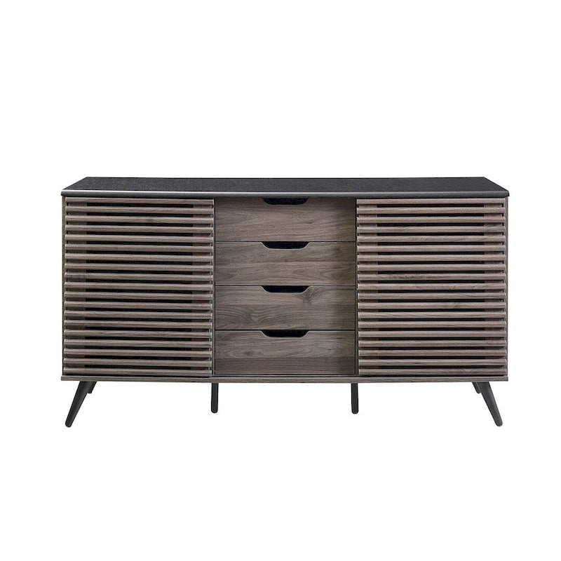 59-Inch Sideboard with 4 Drawers and 2 Sliding Slat Doors