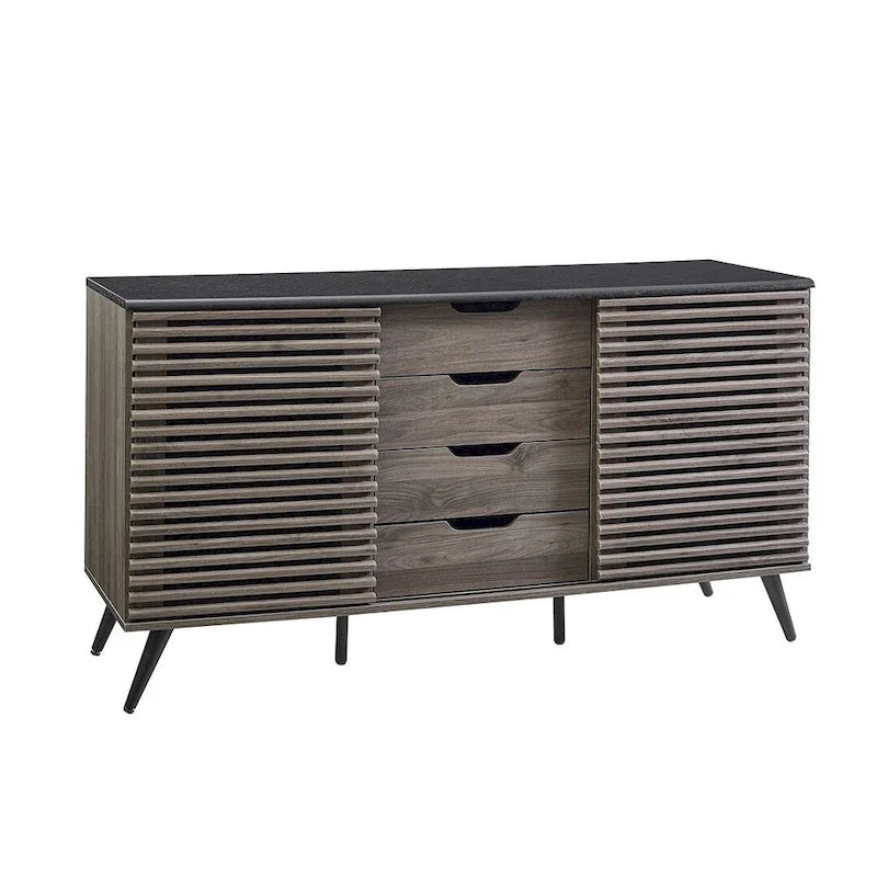 59-Inch Sideboard with 4 Drawers and 2 Sliding Slat Doors