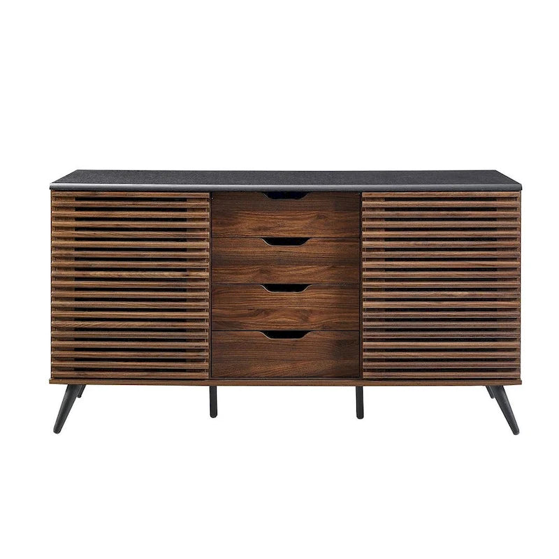 59-Inch Sideboard with 4 Drawers and 2 Sliding Slat Doors