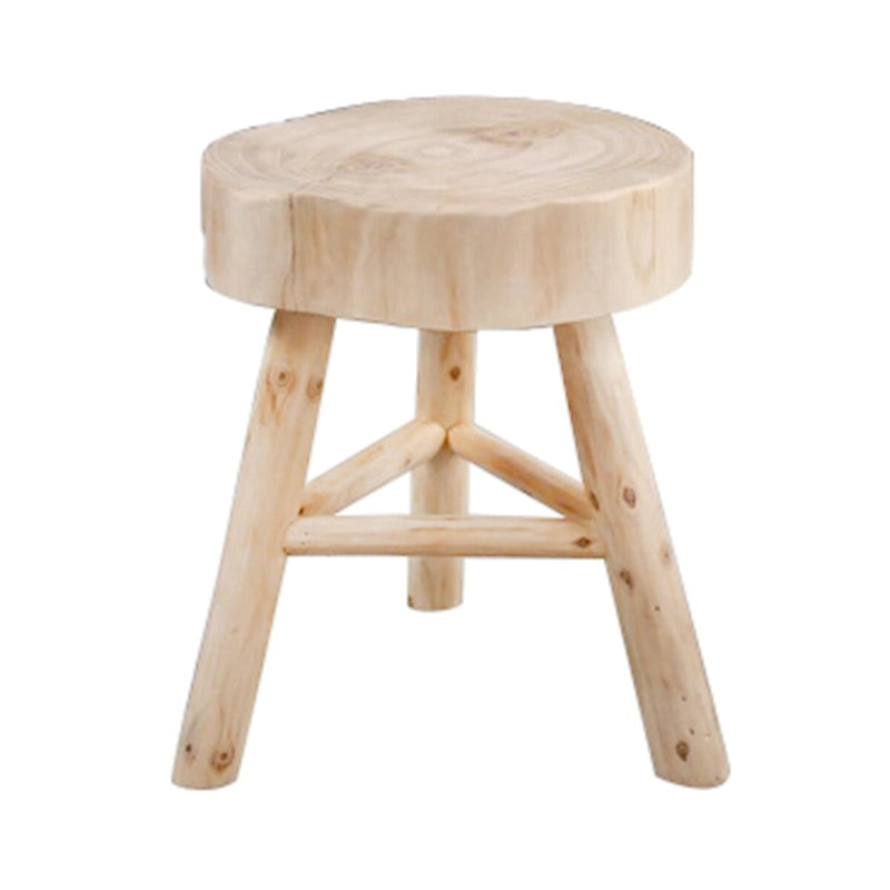 Wooden Stool with Live-Edge Round Top and Triangle Footrest, 11x11x16 In, Natural Finish