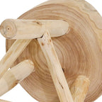 Wooden Stool with Live-Edge Round Top and Triangle Footrest, 11x11x16 In, Natural Finish