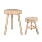 Wooden Stool with Live-Edge Round Top and Triangle Footrest, 11x11x16 In, Natural Finish