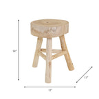Wooden Stool with Live-Edge Round Top and Triangle Footrest, 11x11x16 In, Natural Finish