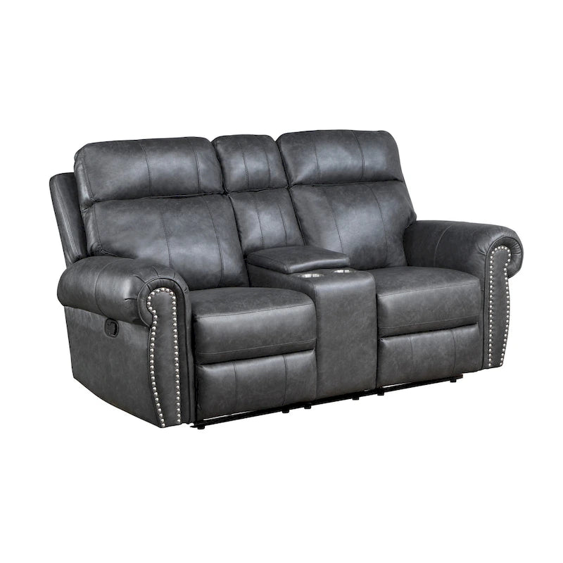 75 Inch Manual Recliner Loveseat with Storage Console, Gray Faux Leather