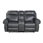 75 Inch Manual Recliner Loveseat with Storage Console, Gray Faux Leather