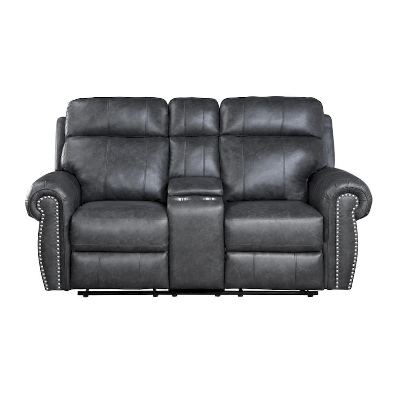 75 Inch Manual Recliner Loveseat with Storage Console, Gray Faux Leather