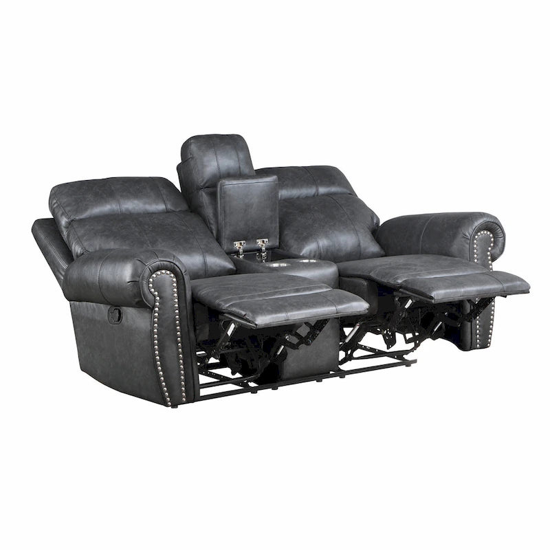 75 Inch Manual Recliner Loveseat with Storage Console, Gray Faux Leather