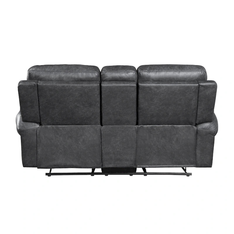 75 Inch Manual Recliner Loveseat with Storage Console, Gray Faux Leather