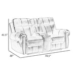 75 Inch Manual Recliner Loveseat with Storage Console, Gray Faux Leather