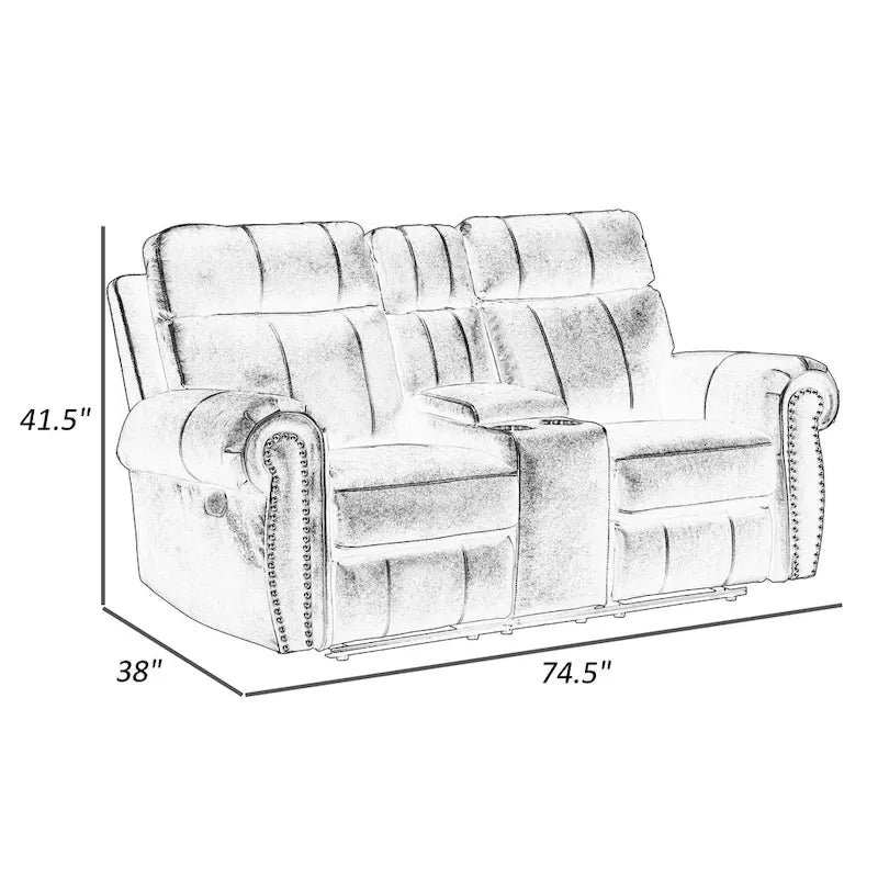 75 Inch Manual Recliner Loveseat with Storage Console, Gray Faux Leather