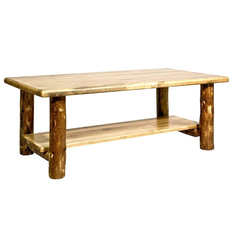Lodge Pole Pine Coffee Table with Lower Shelf