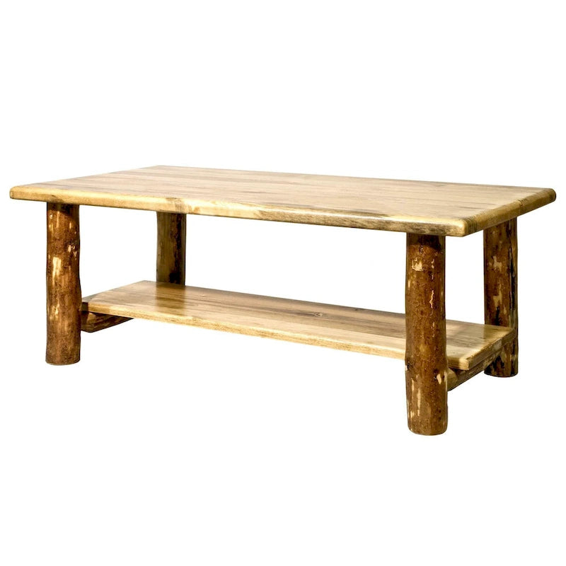 Lodge Pole Pine Coffee Table with Lower Shelf