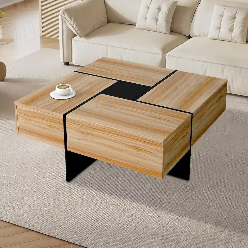 Wooden Coffee Table with Sliding Top and Hidden Storage