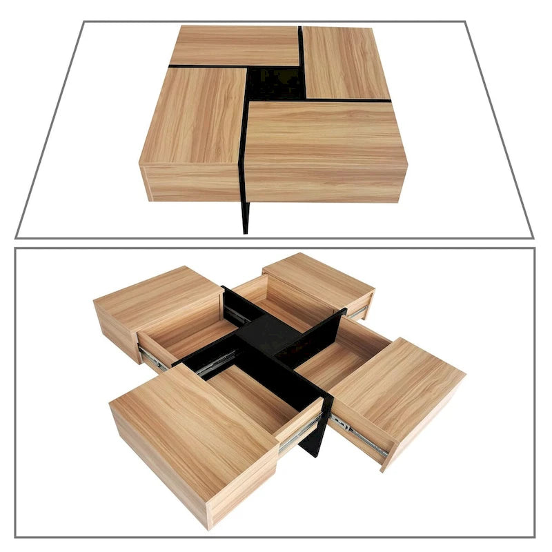 Wooden Coffee Table with Sliding Top and Hidden Storage
