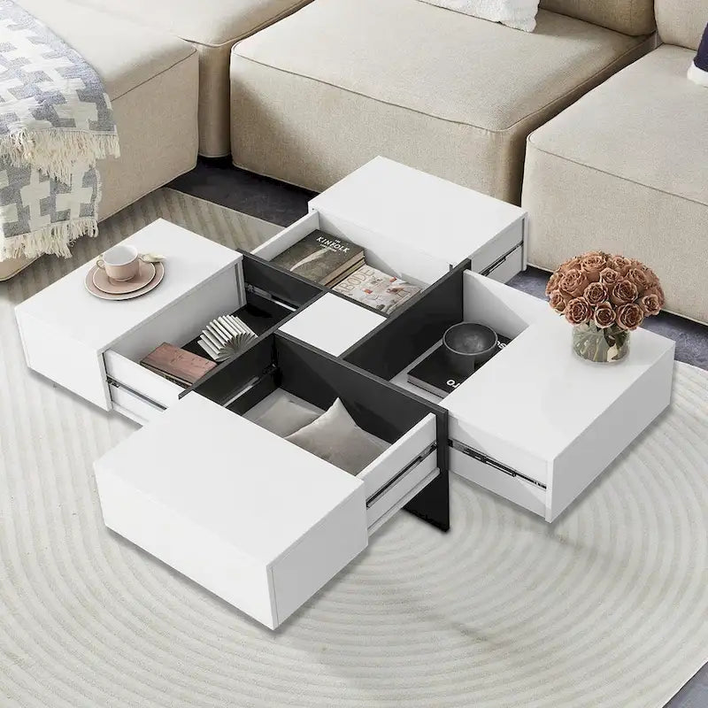 Wooden Coffee Table with Sliding Top and Hidden Storage