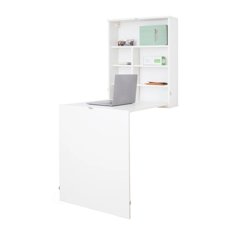 Wall-Mounted Folding Desk with Storage Shelves