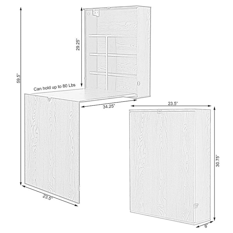 Wall-Mounted Folding Desk with Storage Shelves