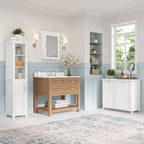 Tall Bathroom Storage Cabinet with Open and Enclosed Shelves - White
