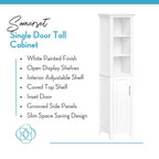 Tall Bathroom Storage Cabinet with Open and Enclosed Shelves - White