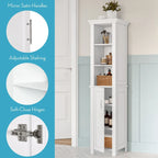 Tall Bathroom Storage Cabinet with Open and Enclosed Shelves - White