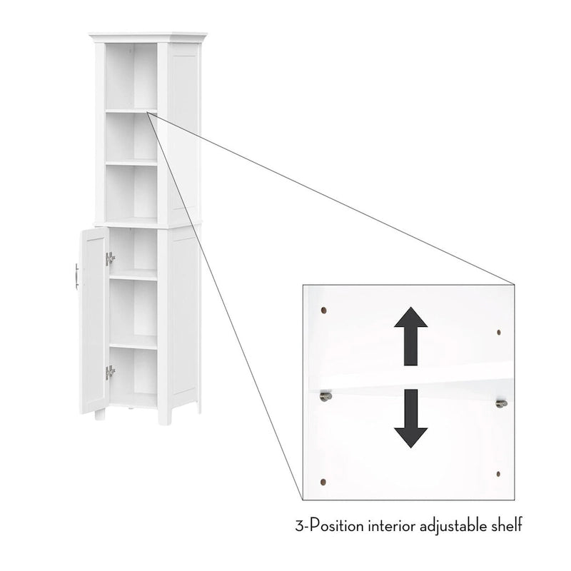 Tall Bathroom Storage Cabinet with Open and Enclosed Shelves - White