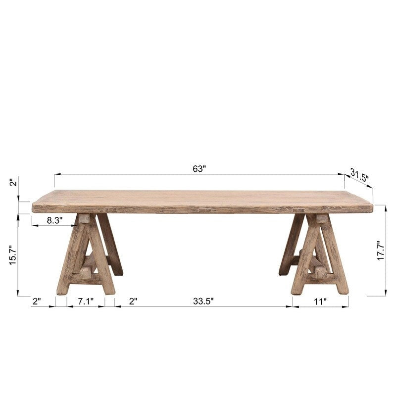 63-Inch Long Coffee Table in Weathered Natural Finish