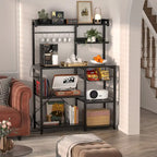Bakers Rack with Power Outlet and LED Light Strings, Kitchen Storage Shelf