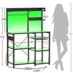 Kitchen Baker's Rack with Power Outlet, LED Light, and Storage Shelves