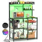 Kitchen Baker's Rack with Power Outlet, LED Light, and Storage Shelves